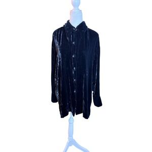 Vintage Express Velvet Button Down Shirt‎ Top Long Sleeve Womens Medium Elegant